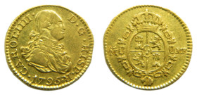 Carlos IV (1788-1808). 1795. MF. 1/2 Escudo. Madrid. (AC 1074). 1,75 gr. AU. Muy RARA.
MBC