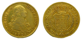 Carlos IV (1788-1808). 1793. MF. 2 Escudos. Madrid. (AC 1279). 6,79 gr. AU.
MBC