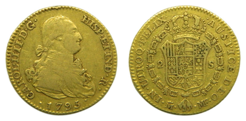 Carlos IV (1788-1808). 1795. MF. 2 Escudos. Madrid. (AC 1285). 6,66 gr. AU.
BC