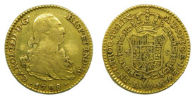 Carlos IV (1788-1808). 1798. MF. 2 Escudos. Madrid. (AC 1290). 6,71 gr. AU.
MBC