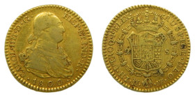 Carlos IV (1788-1808). 1800. MF. 2 Escudos. Madrid. (AC 1297). 6,66 gr. AU.
MBC-