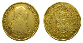 Carlos IV (1788-1808). 1801/799. FA. 2 Escudos. Madrid. (AC 1299). A6,72 gr. AU.
MBC