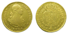 Carlos IV (1788-1808). 1791. C. 2 Escudos. Sevilla. (AC 1428). 6,69 gr. AU.
MBC+/EBC-