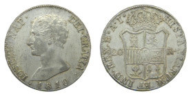 José Napoleón. 20 Reales. 1810 AI. Madrid (Aguila grande). (AC38). 26,46 gr. AR.
EBC+