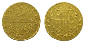 José Napoleón. 20 Pesetas. 1814 Barcelona (AC56). 6,81 gr. AU. Rara.
EBC