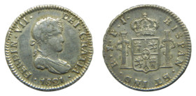 Fernando VII (1808-1833) 1/2 Real. 1821 PJ. Potosí (AC 436). 1,8 gr. AR.
EBC-