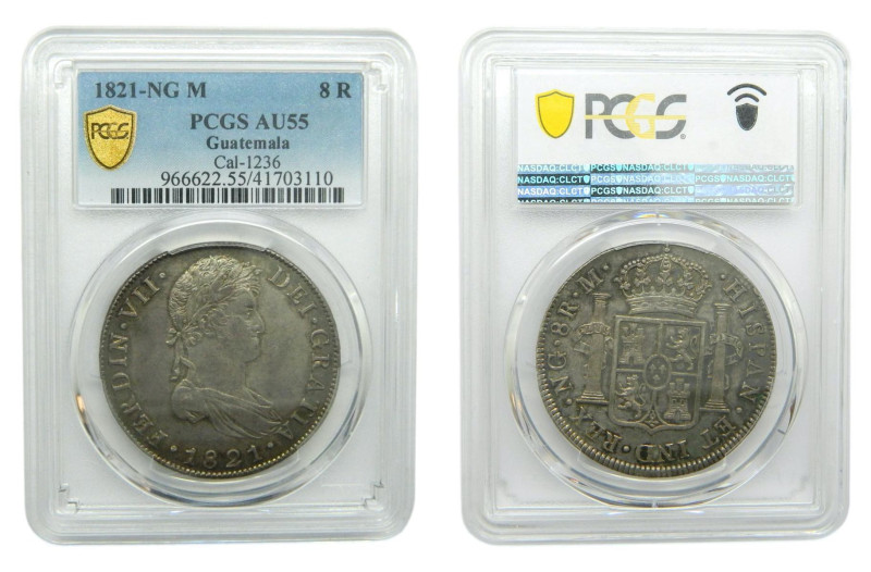 Fernando VII (1808-1833). 8 Reales. 1821 NG. Guatemala (AC 1236). PCGS AU55.
AU...