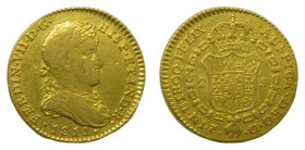 Fernando VII (1808-1833). 2 Escudos. 1811 CI. Cádiz. (AC.1576). 6,64 gr. AU. Busto laureado y drapeado. Escasa.
MBC