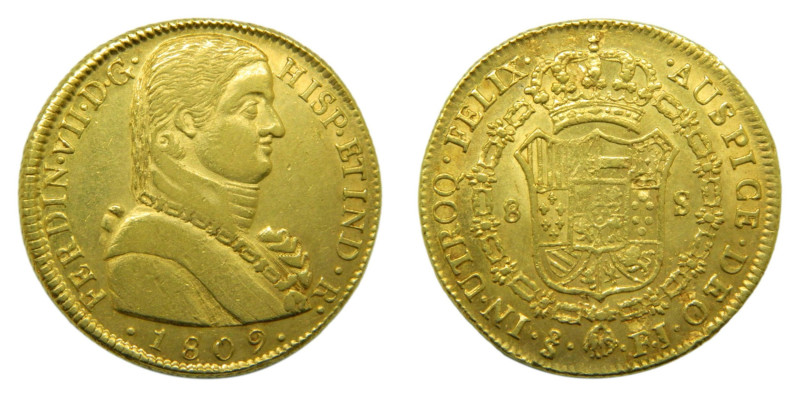Fernando VII (1808-1833). 8 Escudos. 1809. FJ Santiago (AC.1862). 26,98 gr. AU. ...