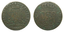 Isabel II (1833 - 1868). 6 Cuartos. 1836. RETNA. (AC 16). Verdín. Muy rara.
BC