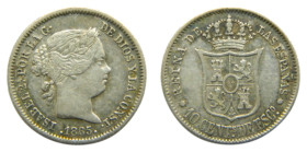 Isabel II (1833 - 1868). 10 Céntimos de escudo. 1865. Sevilla. (AC 342). AR.
MBC