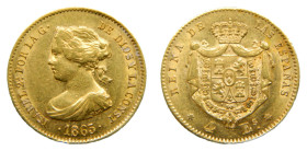 Isabel II (1833-1868).1865. 4 Escudos. Madrid. (AC 688). 3,38 gr. AU.
MBC+