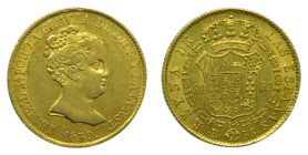 Isabel II (1833-1868). 1839 PS. 80 Reales. Barcelona. (AC 704) 6,73 gr. AU.
EBC