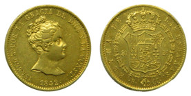 Isabel II (1833-1868). 1842 CC. 80 Reales. Barcelona. (AC 709) 6,76 gr. AU. Brillo original.
EBC+