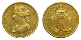 Isabel II (1833-1868). 1861. 100 Reales. Madrid. (AC 788). 8,38 gr. AU.
EBC