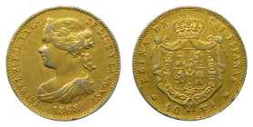 Isabel II (1833-1868). 1868. 10 Escudos. Falsa de época en platino. (Barrera. 913). 8,45 gr PT.
MBC