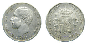 Alfonso XII (1874 - 1885). 1881 *18-81. 1 Peseta. MSM. (AC. 17).
MBC