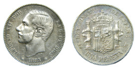 Alfonso XII (1874 - 1885). 1883 *18-83. 1 Peseta. MSM. (AC. 21).
MBC+