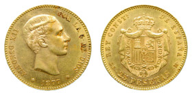Alfonso XII (1874-1885). 1877 * 18-77 DEM. 25 Pesetas. Madrid. (AC 68) 8,05 gr. AU.
EBC-