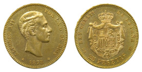 Alfonso XII (1874-1885). 1878 * 18-78 DEM. 25 Pesetas. Madrid. (AC 70) 8,06 gr. AU. Brillo original.
SC-