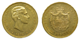 Alfonso XII (1874-1885). 1878 * 18-78 EMM. 25 Pesetas. Madrid (AC 71) 8,07 gr. AU. Brillo original.
SC-