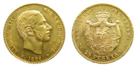 Alfonso XII (1874-1885). 1882 * 18-82 MSM. 25 Pesetas. Madrid (AC 85) 8,09 gr. AU.
EBC-