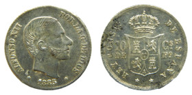 Alfonso XII (1874-1885). 1885. 10 Centavos de peso. Manila. (AC. 102).
EBC