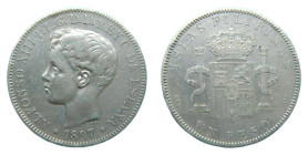 Alfonso XIII (1886-1931). 1897. SGV. Un peso. Manila. Filipinas. (AC122) 24,86 gr. AR.
MBC