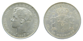 Alfonso XIII (1886-1931). 1895. PGV. 20 Centavos. Puerto Rico. (AC 126). 4,95 gr. AR.
MBC