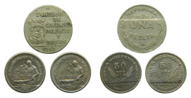 Guerra Civil (1936-1939). Lote 3 monedas. 50 céntimos, 50 céntimos PJR y 1 peseta. 1937. (AC.33, 34 y 35). Santander, Palencia y Burgos.
MBC/EBC