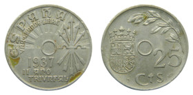 Estado español. Francisco Franco (1939-1975). 1937. 25 Céntimos. Viena. Variedad sin taladrar. (Cal.125) AC 18 var. 7,41 gr. Canto liso. Acuñada duran...