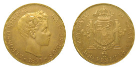 Estado español. Francisco Franco (1939-1975). 1897 *19-62. SGV. 100 Pesetas. AU. Reacuñación oficial. (AC 178) 32,29 gr.
SC