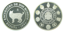 Juan Carlos I (1975-2014). 2000 Pesetas. 1994. (KM#939). 27 gr. AR 925. Encuentro de dos mundos. Serie Iberoamericana. Proof.
PROOF