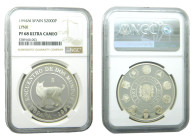 Juan Carlos I (1975-2014). 2000 pesetas. 1994. (KM#939). 27 gr. AR 925. Encuentro de dos mundos. Serie Iberoamericana. NGC PF 68. Ultra Cameo.
PF 68