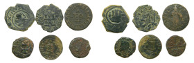 Lote 6 monedas Felipe III (1598-1621). 2 Maravedís 1602 Burgos, 2 maravedís 1602 Valladolid, 1 ternet 1611 Perpinyà, 1 dinero Zaragoza, 1 dinero Grano...