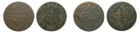 Lote 2 monedas José Napoleón. 4 Quartos 1812. 4 Quartos 1811 Barcelona.
BC/MBC