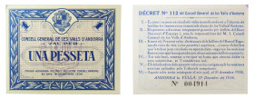 ANDORRA. 1 peseta 1936. Emisión azul. (T.5 ). Muy raro en SC.
SC