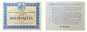 ANDORRA. 2 pesetas 1936. Emisión azul. (T.4). Muy raro en SC.
SC
