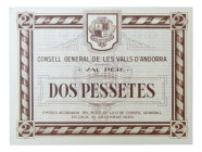 ANDORRA. 2 pesetas 1936. Emisión en marrón. (T.10). Muy Raro.
SC