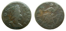 American Colonial. Irlanda / Ireland. Hibernia. Voce populi. 1760. Halfpenny "P" in front of face. Copper.
MBC