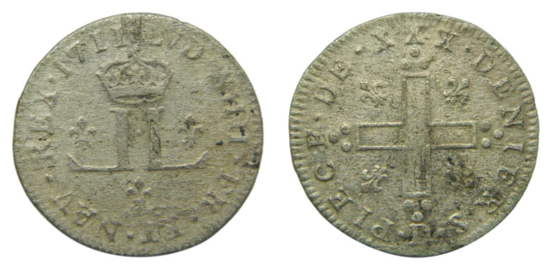 American colonial / France. Louis XIV. 1711 D. 30 Deniers. Billon
BC