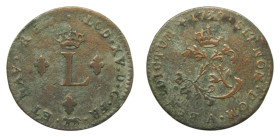 American colonial / France. Louis XV. 1739 A. Double sol. (Sou Marqué) Billon.
BC