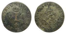American colonial / France. Louis XV. 1739 V. Double sol. (Sou Marqué) Billon.
MBC-