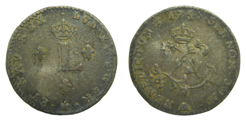 American colonial / France. Louis XV. 17465 AA. Double sol. (Sou Marqué) Billon....