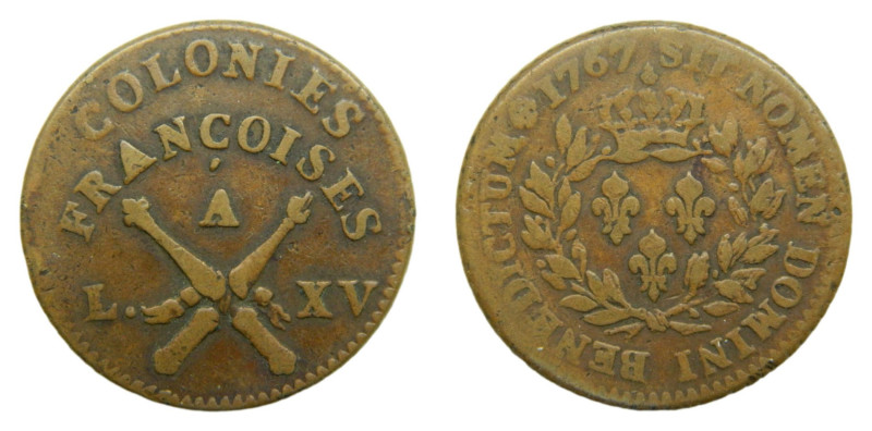 American colonial / France. Louis XV. 1767 A. 12 Deniers (sol). (KM#6). Bronce....