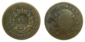 American colonial / French Colonies / Guadeloupe. 3 Sous 9 Deniers (¼ Escalin) 1767. Resello RF. Copper. (Lec 4).
n.a.