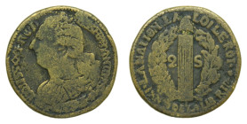 American colonial / French Colonies / Saint Domingue. (Haití). 2 sous. Imitation du 2 sols François. 1791 (1793-1801). 18,21 gr.
MBC