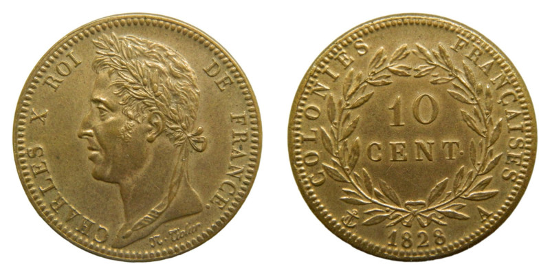 American colonial / French Colonies / Guyana. Charles X. 10 cents. 1828 A. (KM#1...