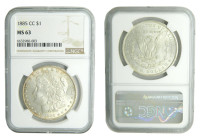 ESTADOS UNIDOS DE AMERICA / UNITED STATES. Morgan dólar. Morgan dollar. 1885 CC. (KM#110). Carson city. NGC MS 63
MS63