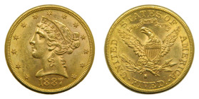 ESTADOS UNIDOS DE AMERICA / UNITED STATES. 5 dólares. 1887 S. San Francisco (KM#101). Coronet Head. 8,35 gr. AU.
EBC